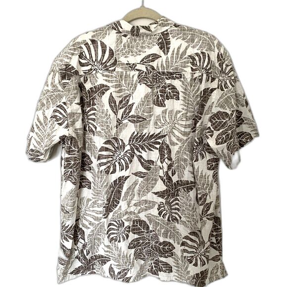 Columbia Beige Cotton Blend Hawaiian Leaf Short Sleeve Button Down Shirt XL - Picture 2 of 9